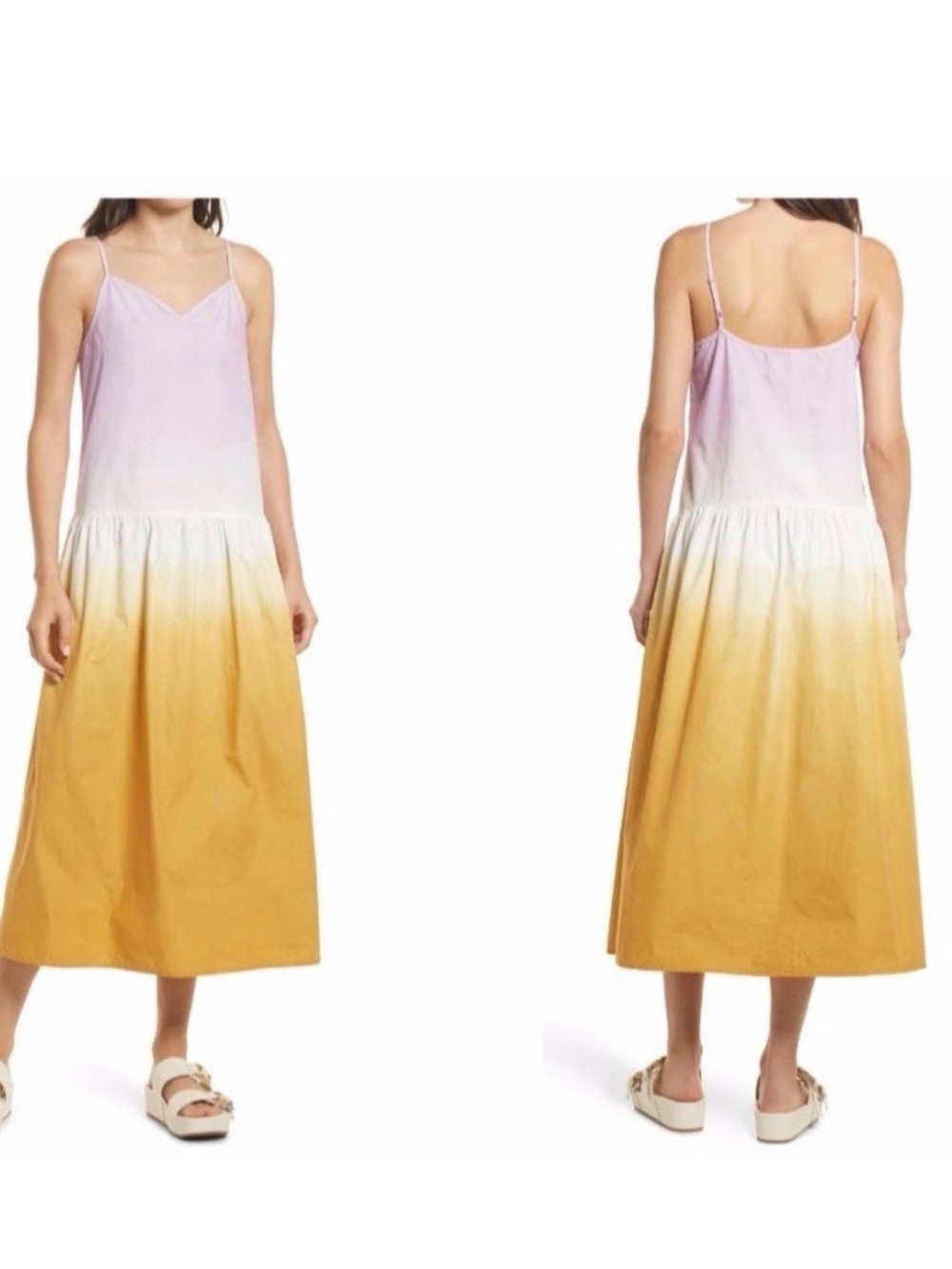All Saints Dip Dye Midi Dress Lilac & Camel